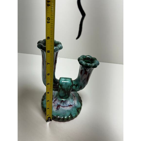 Vintage Ceramic Tourmalines Candalabra Longwy France Numbered 3319 Teal - Picture 4 of 7